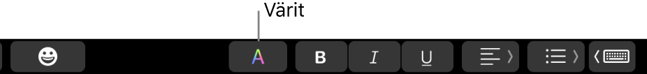 Touch Bar, jossa on Värit-painike muiden appikohtaisten painikkeiden joukossa.
