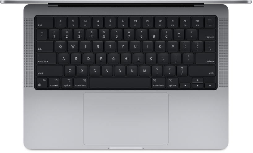 Un MacBook Pro avec un clavier intégré, affichant les touches de modification utilisées pour les raccourcis clavier.