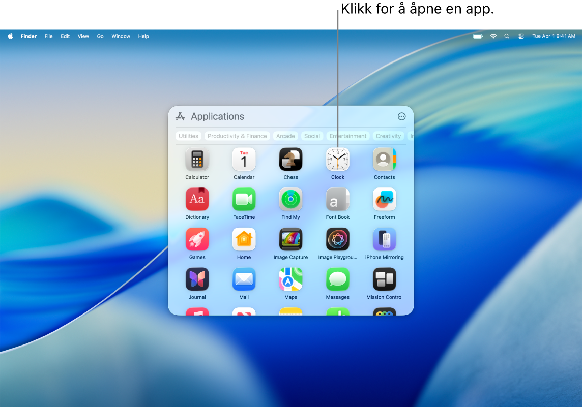 Appvisningsvinduet i Spotlight.
