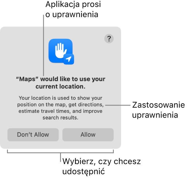 Aplikacja Mapy prosząca o pozwolenie na użycie Twojego położenia.