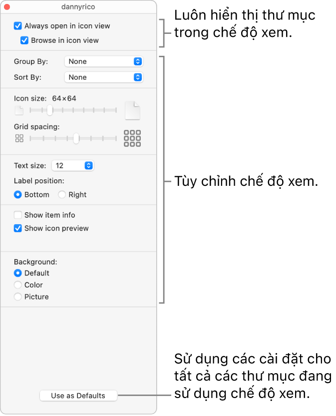 Tùy chọn xem Biểu tượng cho thư mục.