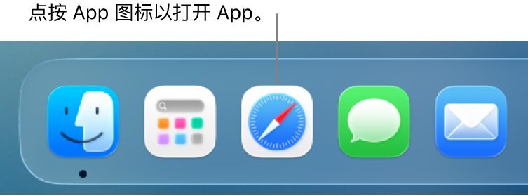 程序坞中的 Safari 浏览器图标。