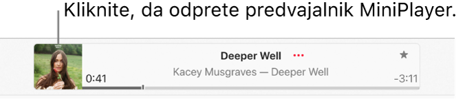 Izberite naslovnico albuma na levi strani okna za predvajanje, da odprete MiniPlayer.