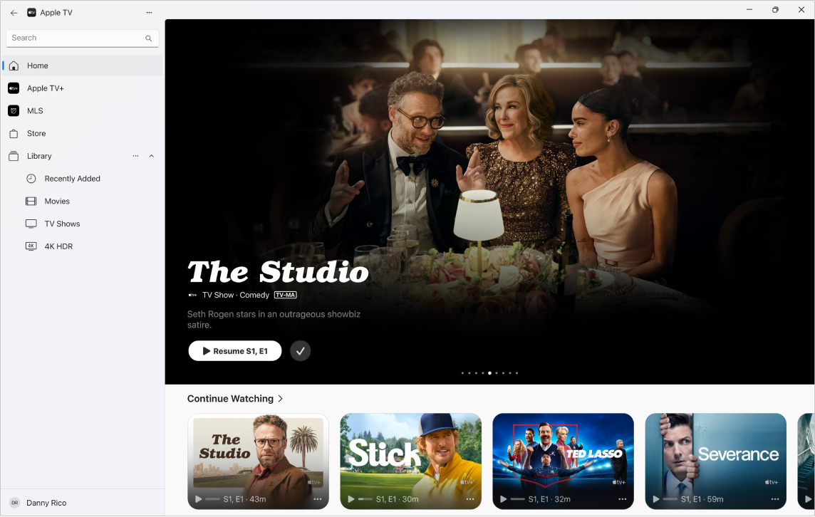 Aplikace Apple TV s otevřeným oddílem „Pusťte si“.