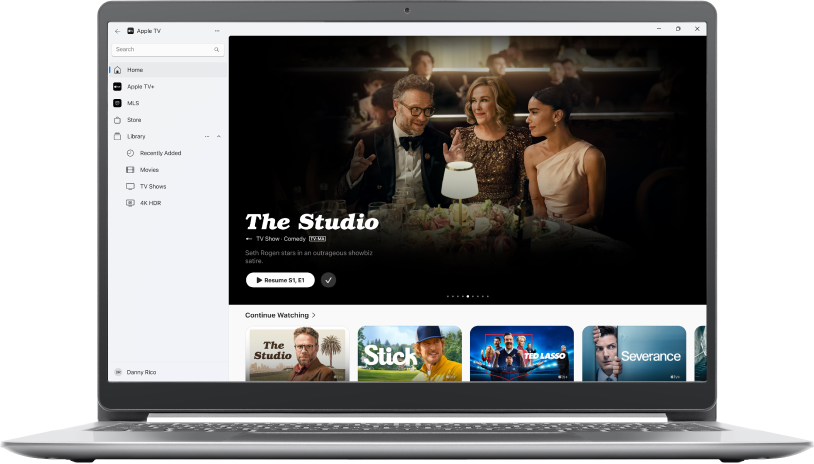 The Apple TV app window showing Home.