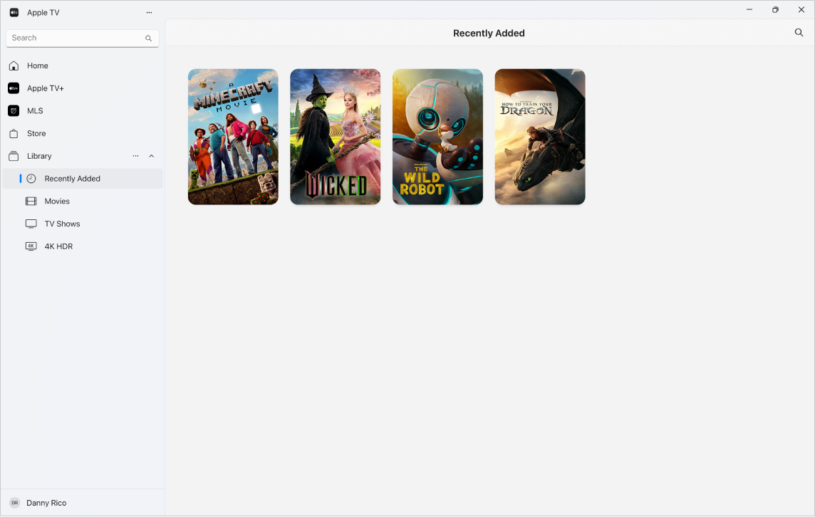 The Apple TV app with Library open.
