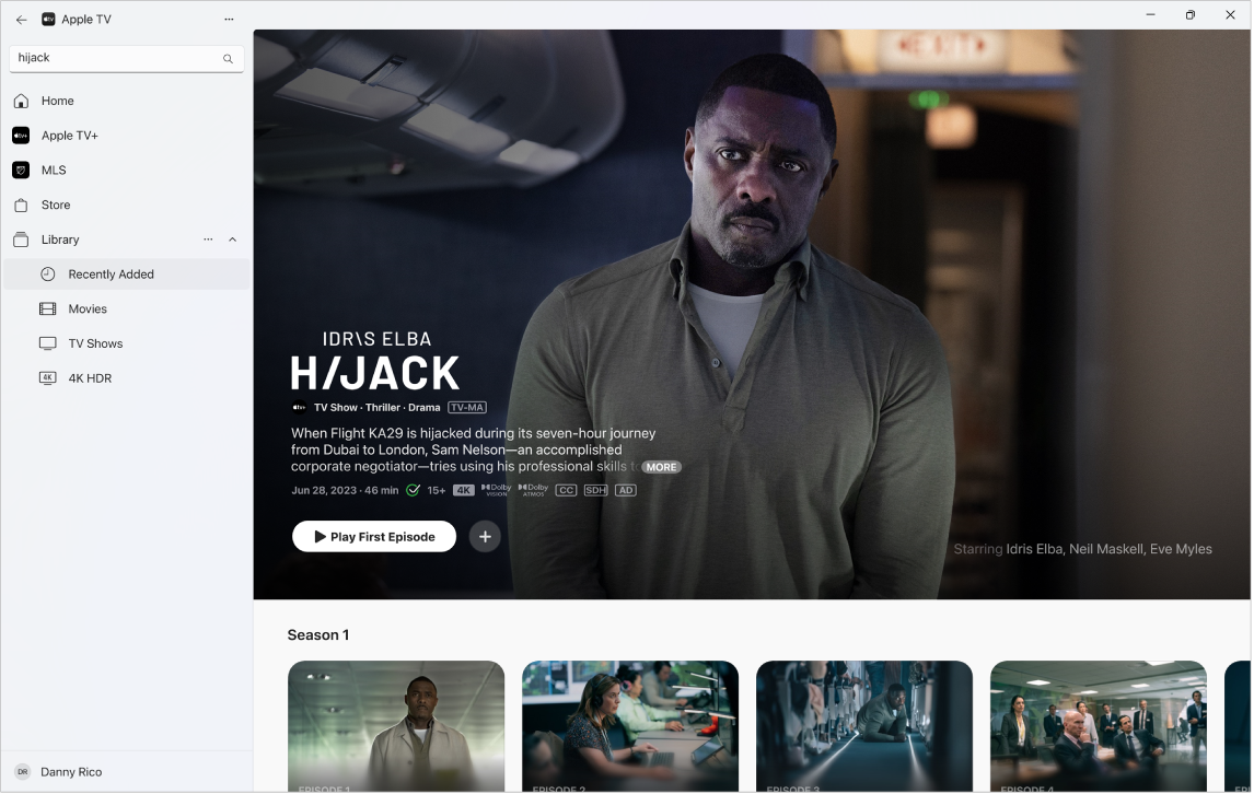 แอป Apple TV ที่แสดงข้อมูลเพิ่มเติมเกี่ยวกับรายการ Apple TV+