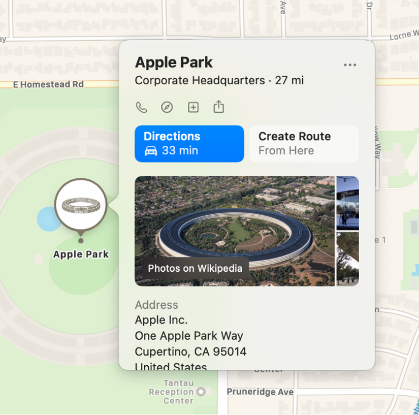 The information card in the Maps app.