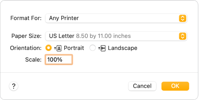 Example of a dialog in macOS.