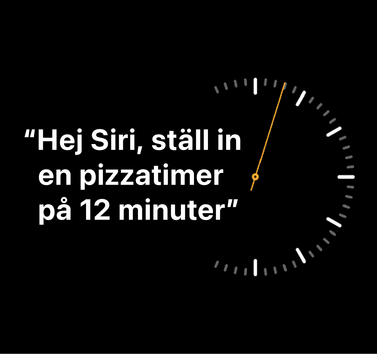 En illustration av orden ”Hej Siri, ställ in en pizzatimer på 12 minuter”