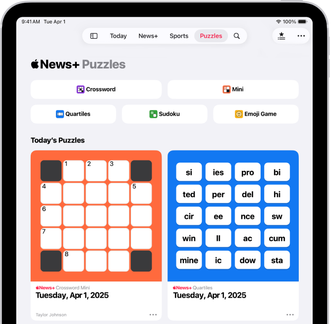 The Puzzles feed in the News app.