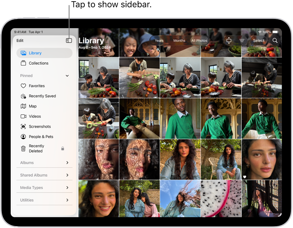 The Photos app is open and the Library tab is selected in the sidebar.