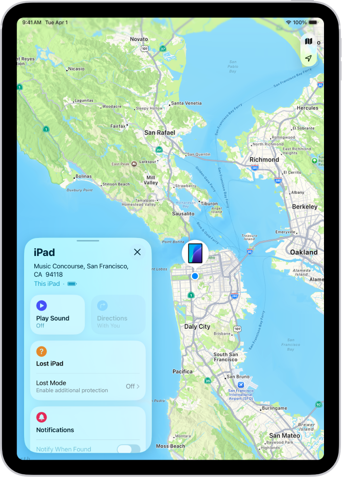 A Find My screen showing an iPad.