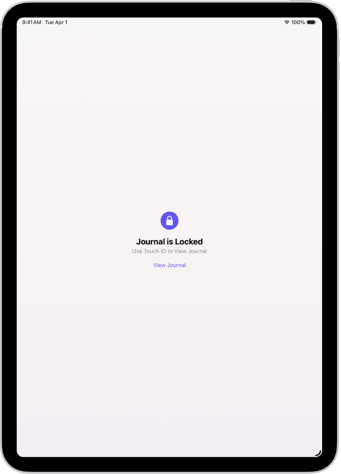 A screen in the Journal app that prompts you to use Touch ID to unlock your journal.