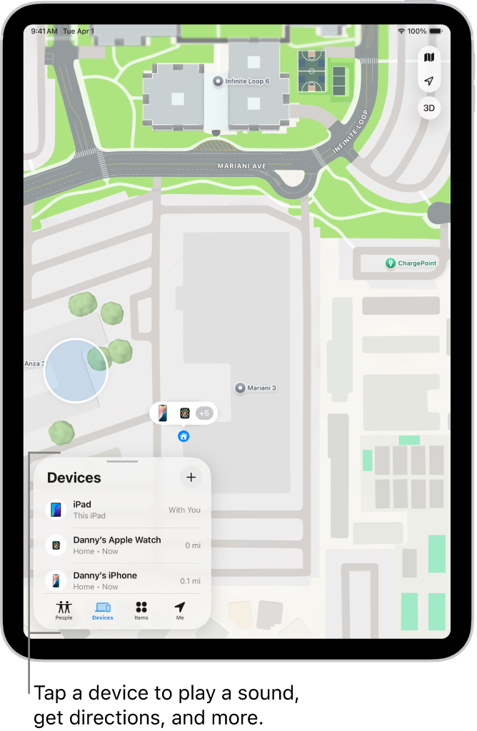 A Find My screen showing multiple devices sharing their location.