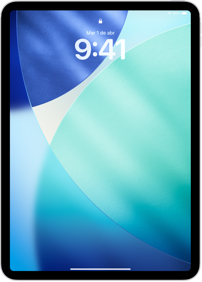 La pantalla bloqueada de un iPad muestra la fecha y la hora.