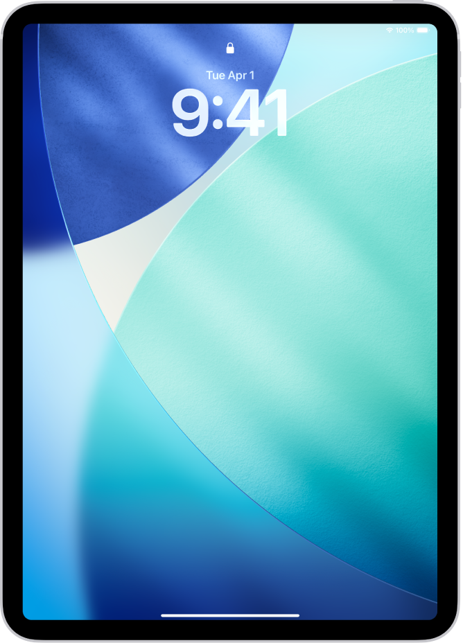 iPadi Lock Screen-kuvas on kellaaeg ja kuupäev.