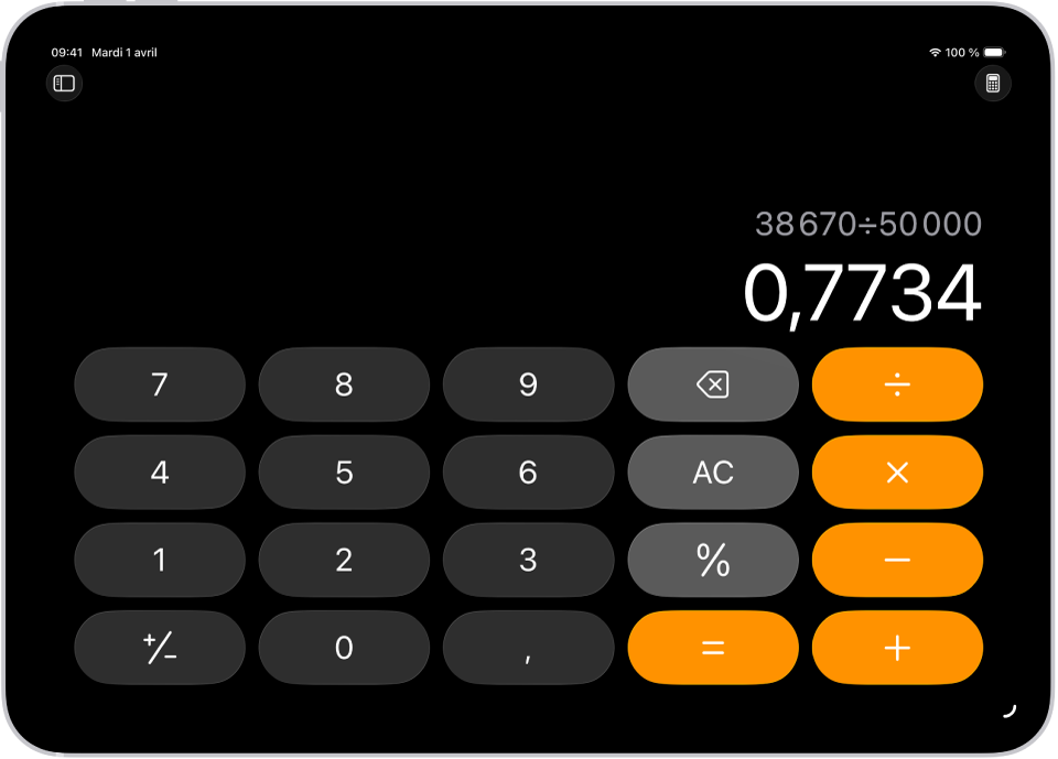 La calculatrice élémentaire sur l’iPad.