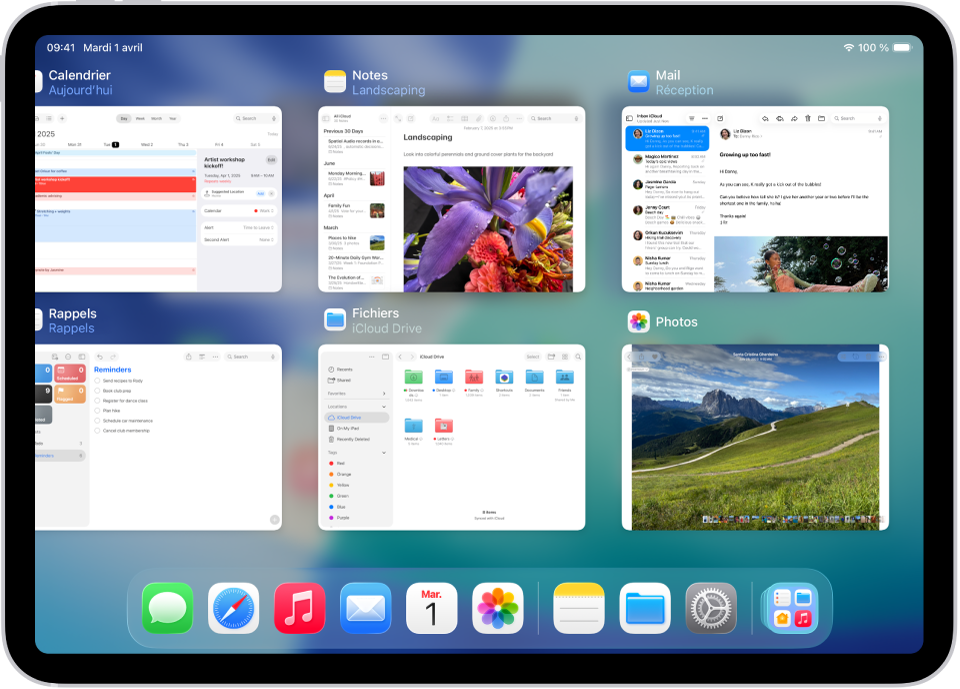 Exposé affichant plusieurs apps utilisées récemment.