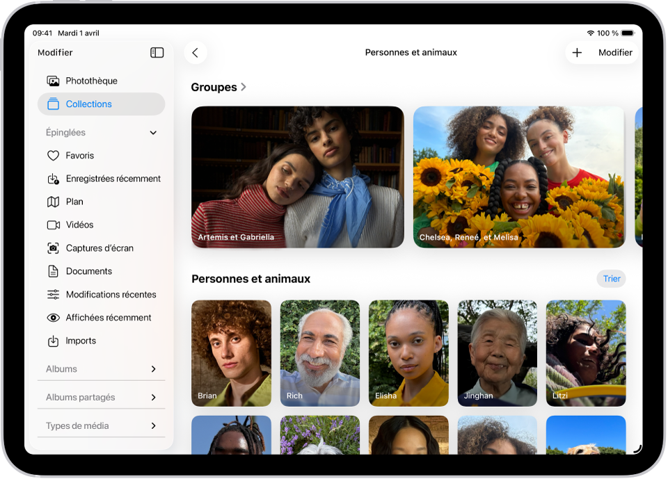 La collection « Personnes et animaux » est ouverte dans l’app Photos.