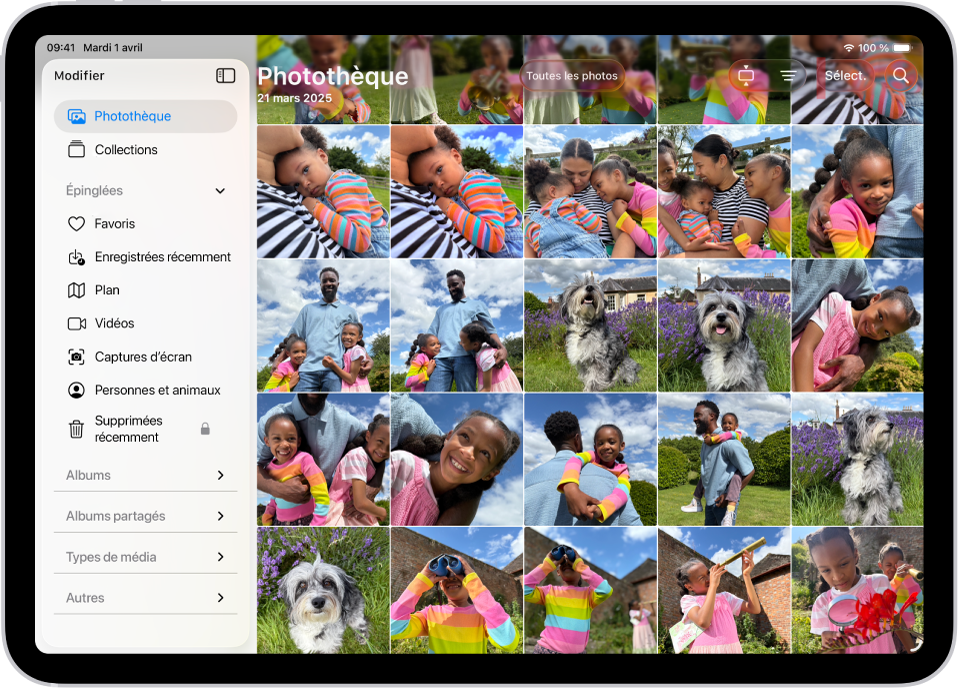 L’app Photos est ouverte et l’onglet Photothèque est sélectionné dans la barre latérale.