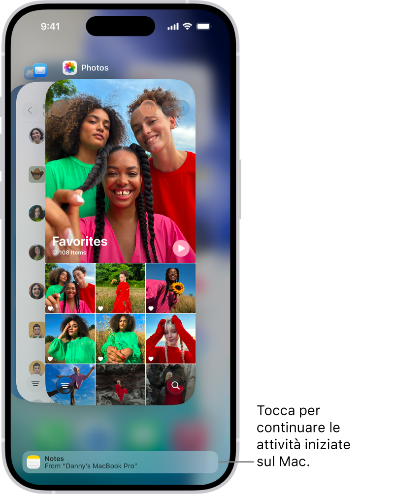 L’elenco applicazioni su iPhone con una notifica di Handoff nella parte inferiore dello schermo.