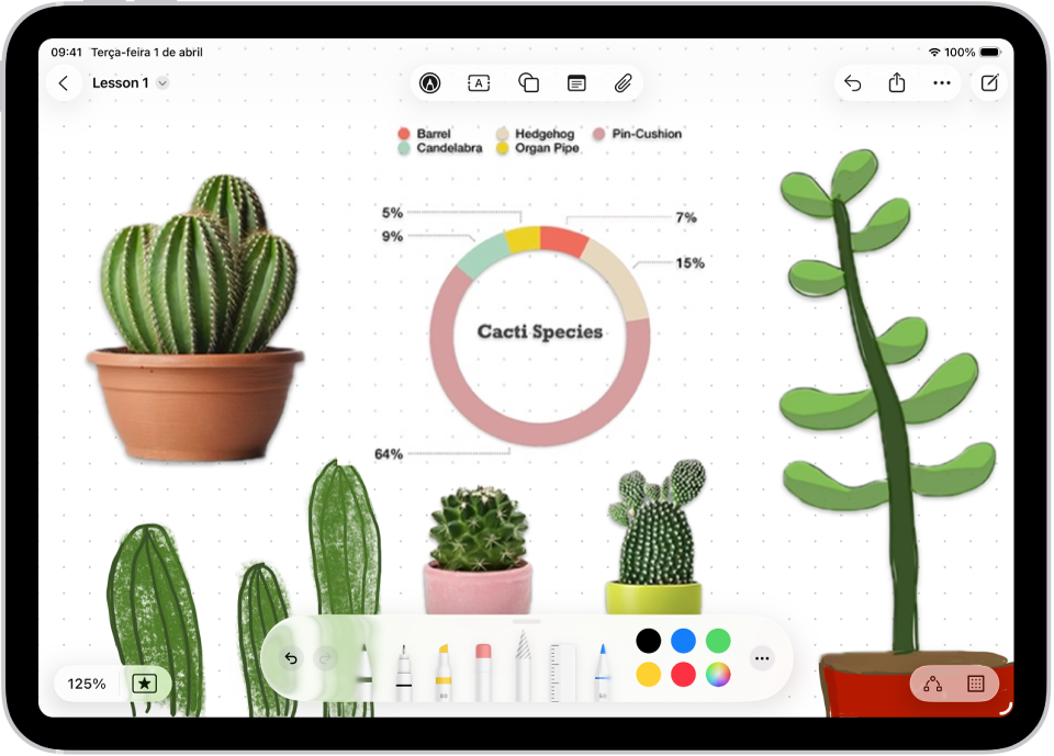 Quadro do Freeform com desenhos de plantas e ferramentas de desenho na parte inferior.