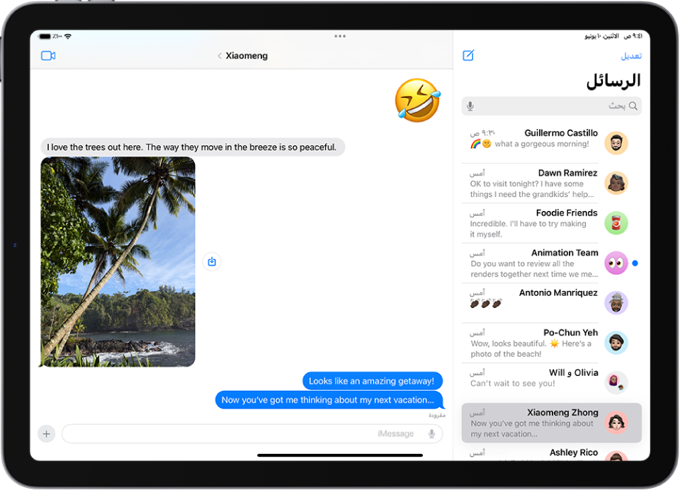 محادثة بالرسائل تظهر ميزات iMessage.