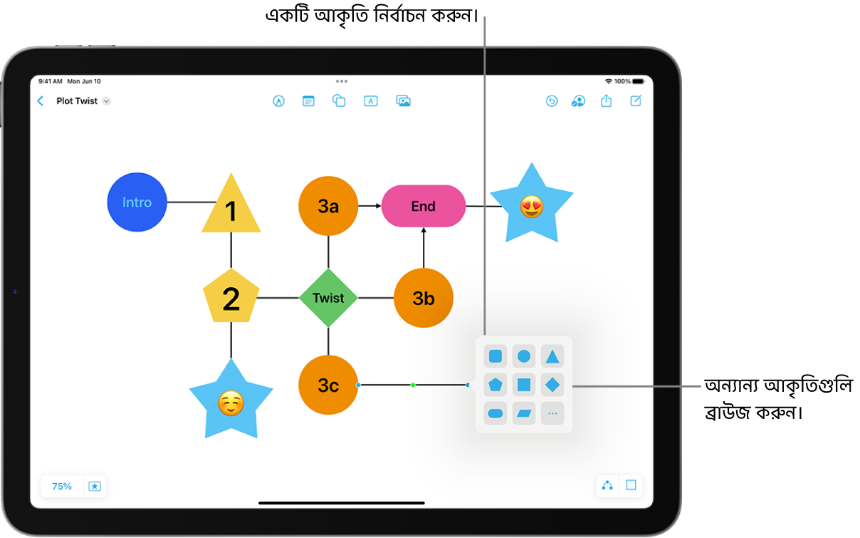 একটি চিত্রে একটি নতুন আকৃতি যোগ করা হচ্ছে।