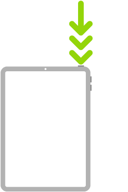Ilustración de un iPad con tres flechas que indican que hay que presionar tres veces el botón superior.