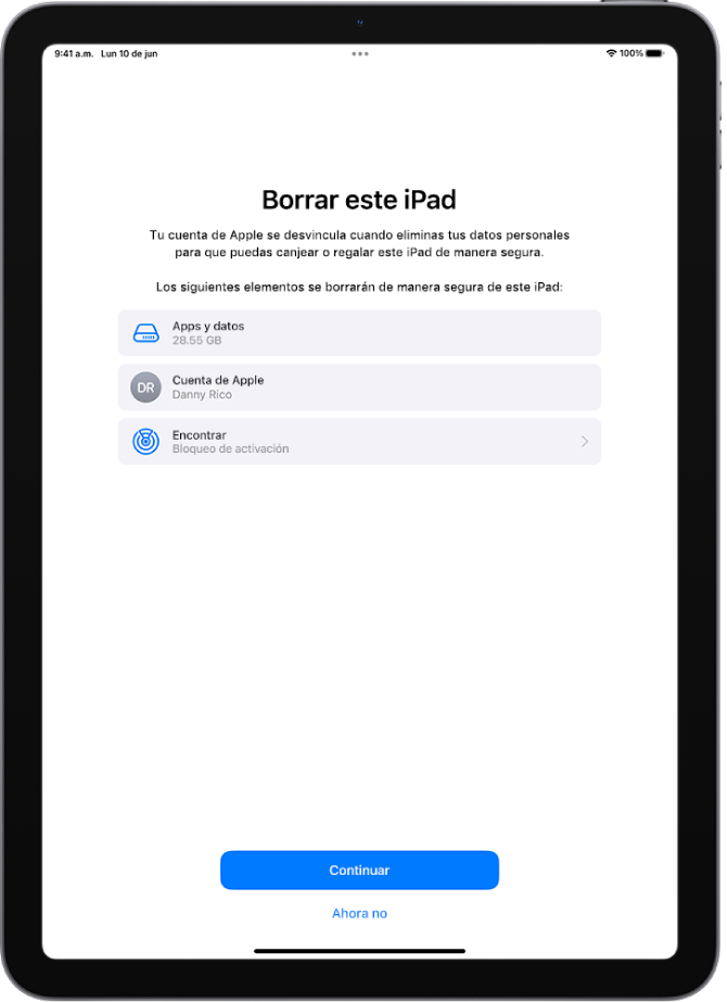 La pantalla Borrar este iPad.