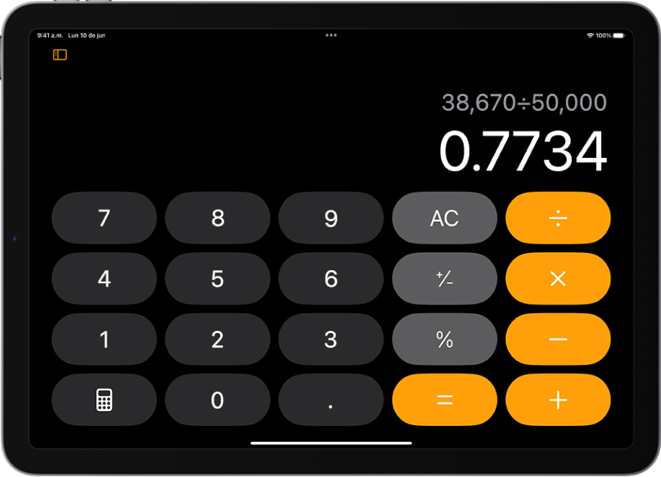 La calculadora básica en el iPad.