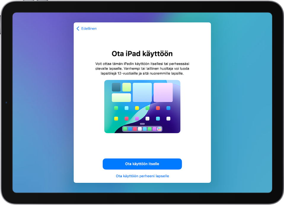 Luo lapselle tili -näyttö, jossa on lapsen etunimen, sukunimen ja syntymäajan kentät.