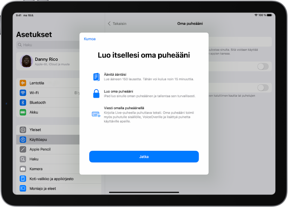 iPad, jossa on tietoa oman puheäänen luomisesta.