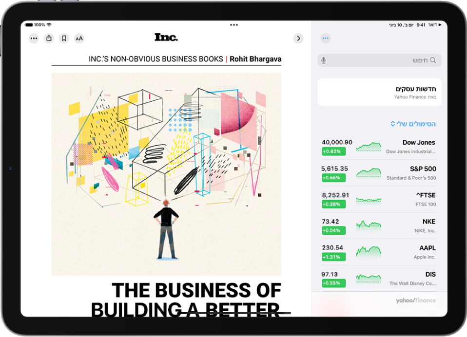 מאמר מתוך Apple News בפינה הימנית העליונה של המאמר מופיע הכפתור ״הקודם״ המשמש לחזרה לכתבות המומלצות האחרות. למעלה משמאל מופיעים הכפתורים ״גודל המלל״, ״שמירה״, ״שיתוף״ ו״פעולות נוספות״.