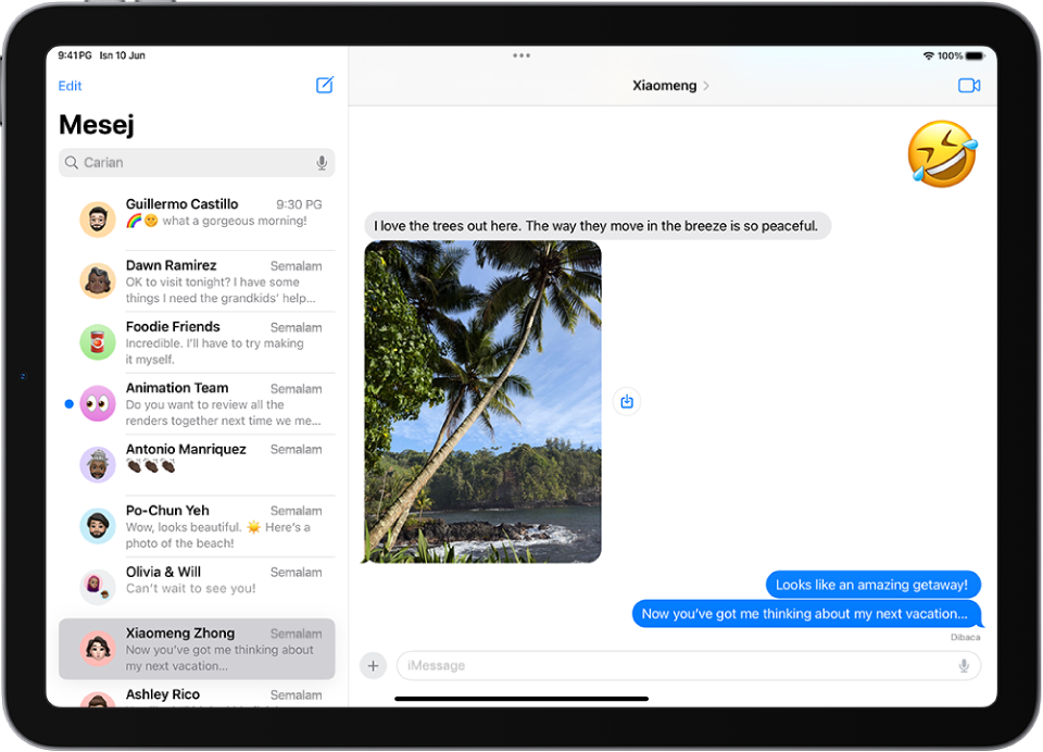 Perbualan Mesej menunjukkan ciri iMessage