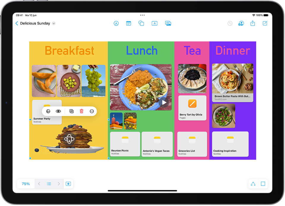 Een Freeform-bord met pdf's en gesproken memo's.