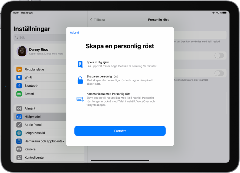 En iPad med information om hur du skapar en personlig röst.