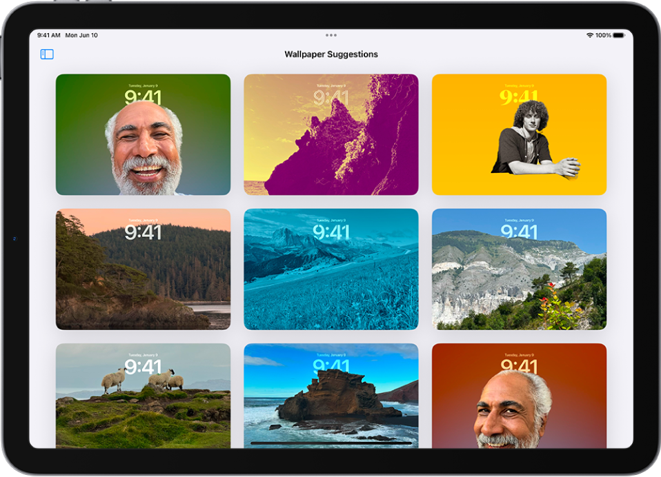 ஃபோட்டோஸ் செயலியில் வால்பேப்பர் பரிந்துரைகள் திறந்துள்ளது. புகைப்படங்கள், ஃபில்டர் எஃபெக்ட்ஸ் மற்றும் கடிகார முகப்பு எழுத்துருக்களின் கலவையாகத் தன்னியக்கமாக உருவாக்கப்பட்ட வால்பேப்பர்கள் பரிந்துரைகளாகக் காட்டப்பட்டுள்ளன.