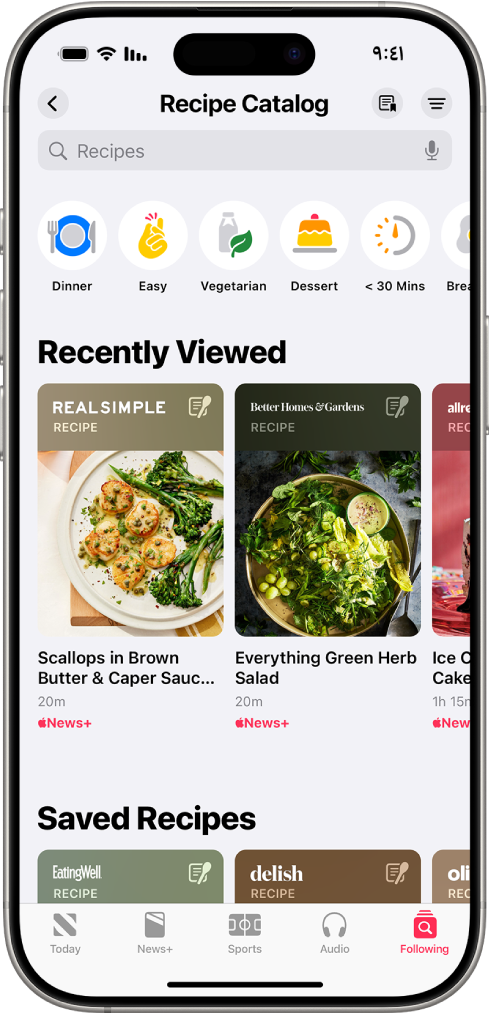 البحث عن الوصفات في Apple News+.