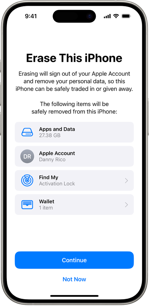 “এই iPhone-এর ডেটা মুছুন” স্ক্রিন।
