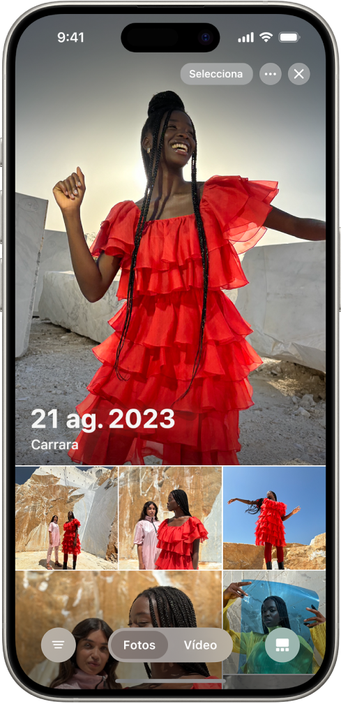 L’app Fotos amb una col·lecció de fotos fetes un dia en concret.