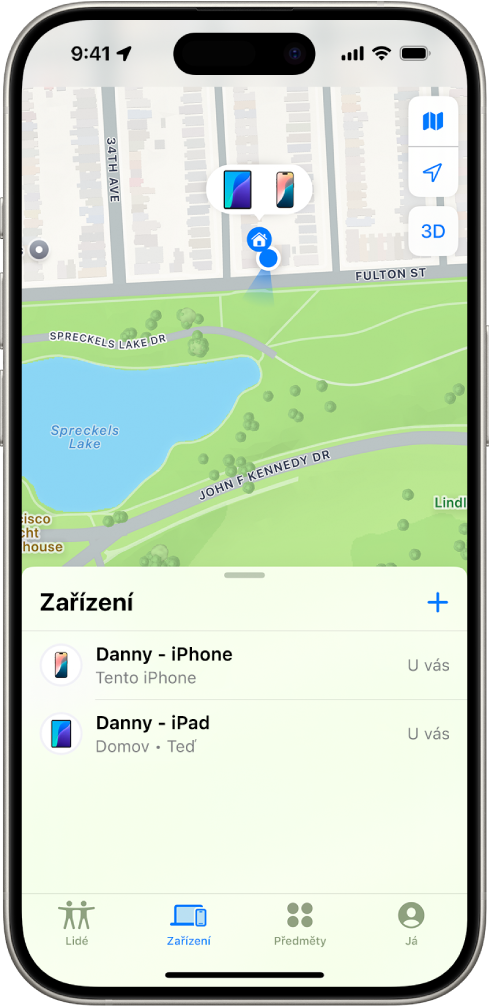 Na obrazovce Najít se zobrazují dvě zařízení v domácnosti.