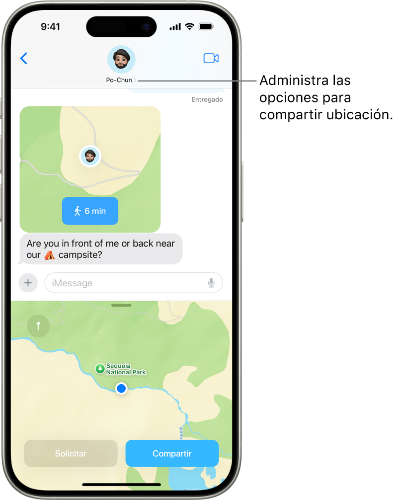 Una conversación de Mensajes donde se comparte ubicación.