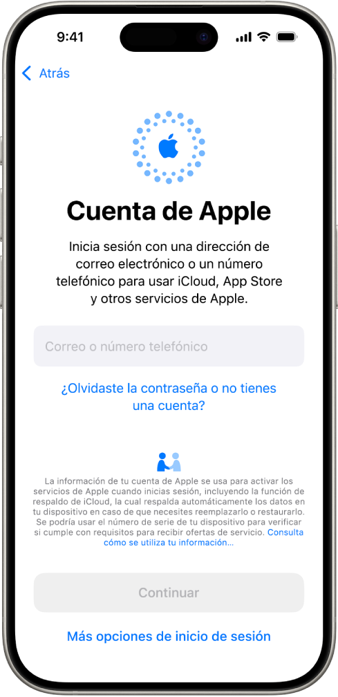 La pantalla de inicio de sesión de la cuenta de Apple.