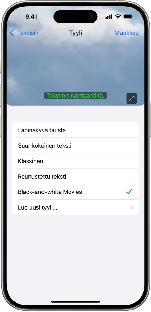 iPhone, jossa näkyy esimerkki otsikosta, jonka tyyliä on muokattu.