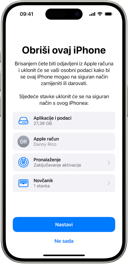Zaslon Obriši ovaj iPhone.