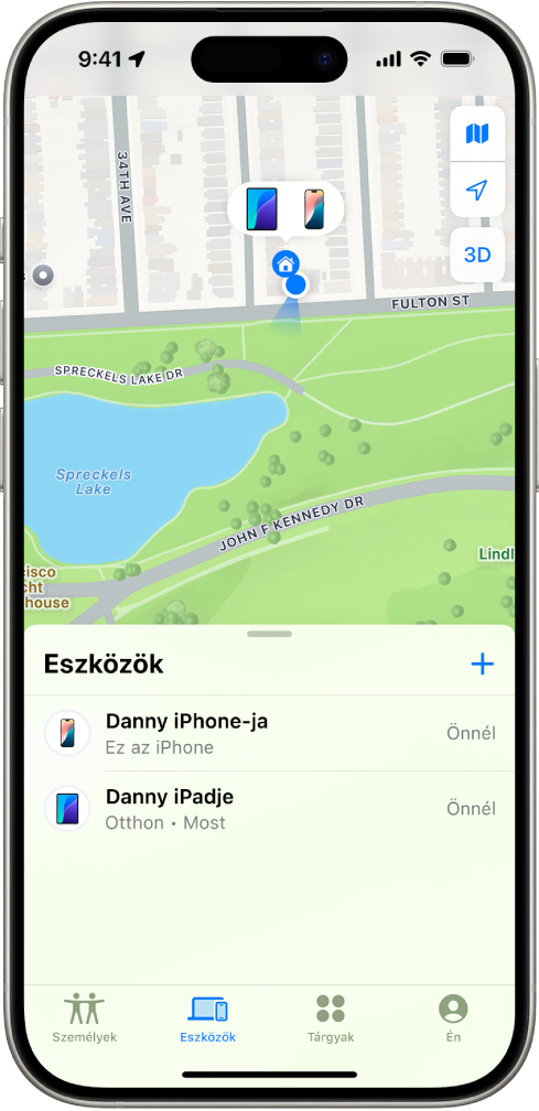 A Lokátor képernyője két otthoni eszközt jelenít meg.