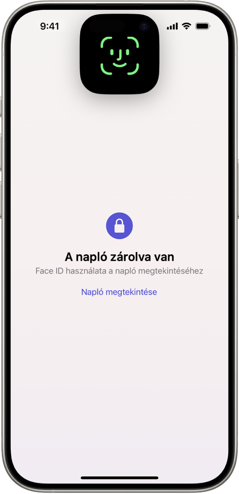 Jelzés, hogy a napló zárolásának feloldásához a Face ID-t kell használni.