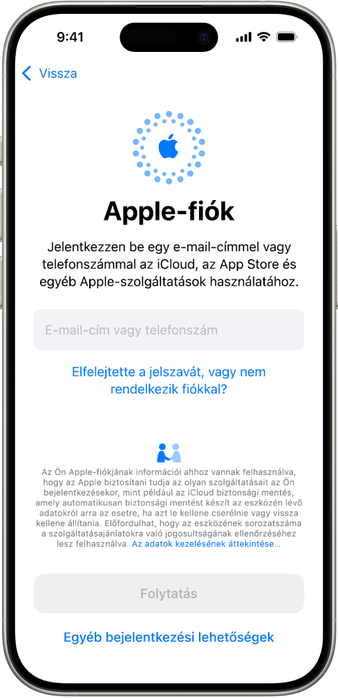 Az Apple-fiók bejelentkezési képernyője.